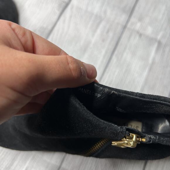 Steve Madden Black Heeled Ankle Boots Booties Leather Suede Gold Zip Sz 8.5M - Picture 11 of 11